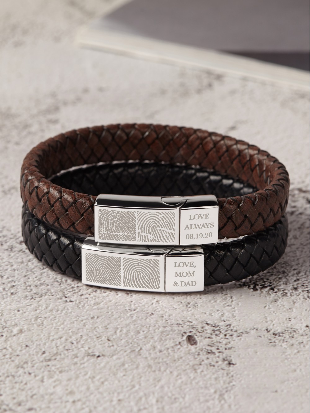 Mens Leather Fingerprint Bracelet - Multiple Prints | Rugged Gifts